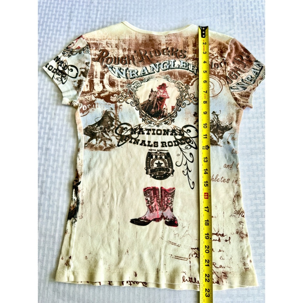 Fornia Wrangler Rough Riders Rodeo Graphic Tee Rhinestone Cream Medium USA - Picture 5 of 9